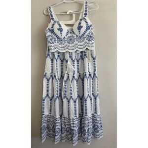NWT Commense Embroidered Crop Top Maxi Skirt Set M Blue White 2 Piece